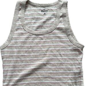 Hollister Women's Ribbed Scoop Crop Tank Top Beige w/ Pink&White Stripes Size XL